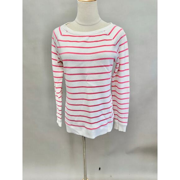 Tommy Hilfiger white & pink stripe lace up sweater Size Small Coastal Preppy y2k - Picture 2 of 14